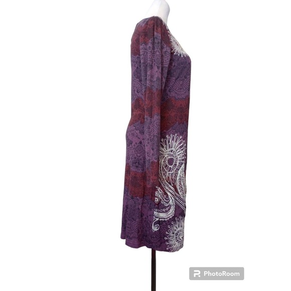 NWTDesigual women's size L Ruched Fitted Faux Wrap Dress Why? Tattoo Artsy - Picture 3 of 11